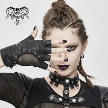 Load image into Gallery viewer, GE013 Punk metallic fitted short mesh half-finger gloves for women