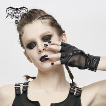 Load image into Gallery viewer, GE013 Punk metallic fitted short mesh half-finger gloves for women