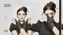 Load image into Gallery viewer, GE014 Brown Steampunk metallic gear women leather gloves with chains