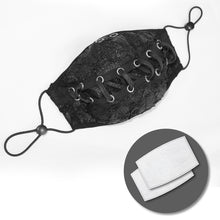 Load image into Gallery viewer, MK024 Torn mouth pattern ribbons lace up punk black cloth mask