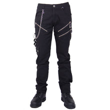 Load image into Gallery viewer, PT001 devil fashion punk rock zipper black men trousers with chains