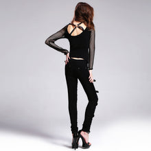 Load image into Gallery viewer, PT009 Devil fashion black broken holes punk women ripped jeans with loops