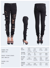 Load image into Gallery viewer, PT009 Devil fashion black broken holes punk women ripped jeans with loops