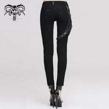 Load image into Gallery viewer, PT01801 daily life punk women black skinny pants with leg bag