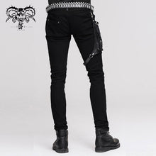 Load image into Gallery viewer, PT02101 daily life punk men fitted black trousers with leg bag