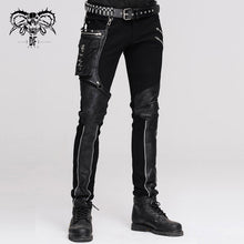 Load image into Gallery viewer, PT02101 daily life punk men fitted black trousers with leg bag