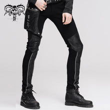 Load image into Gallery viewer, PT02101 daily life punk men fitted black trousers with leg bag