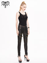 Load image into Gallery viewer, PT03302 steampunk band bronze hand rubbed winter women leather pants with zipper