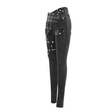 Load image into Gallery viewer, PT105 punk asymmetric knitted stretch women pants with leather loops
