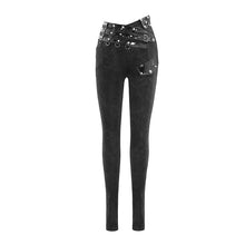 Load image into Gallery viewer, PT105 punk asymmetric knitted stretch women pants with leather loops