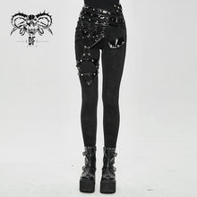 Load image into Gallery viewer, PT105 punk asymmetric knitted stretch women pants with leather loops