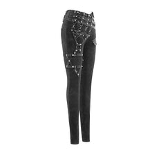 Load image into Gallery viewer, PT105 punk asymmetric knitted stretch women pants with leather loops