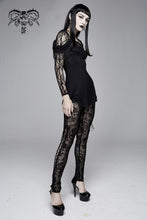 Load image into Gallery viewer, PT10701 Gothic black queen flocking printing sexy women elastic waistband mesh leggings