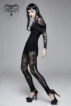 Load image into Gallery viewer, PT10701 Gothic black queen flocking printing sexy women elastic waistband mesh leggings