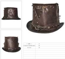 Load image into Gallery viewer, AS060 Steampunk metallic brown unisex spiked leather top hat
