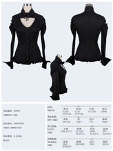 Load image into Gallery viewer, SHT004 Women small collar pleated sleeves everyday wear black elastic blouse with bead pins