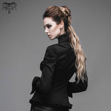 Load image into Gallery viewer, SHT004 Women small collar pleated sleeves everyday wear black elastic blouse with bead pins