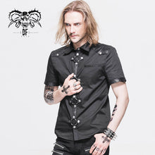 Load image into Gallery viewer, SHT008 daily life summer biker black men short sleeves punk metallic cotton shirt