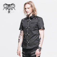 Load image into Gallery viewer, SHT008 daily life summer biker black men short sleeves punk metallic cotton shirt