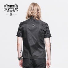 Load image into Gallery viewer, SHT008 daily life summer biker black men short sleeves punk metallic cotton shirt