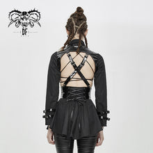 Load image into Gallery viewer, SHT039 Sexy women hollow out design fetish leather dress shirts with straps