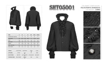 Load image into Gallery viewer, SHT05001 Gothic double layer cuff design high collar pleated chiffon black men lace shirts