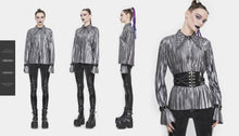 Load image into Gallery viewer, SHT05502 Cyberpunk silver black pleated blouse