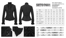 Load image into Gallery viewer, SHT07601 Autumn 3D appliqued shoulder lace stand collar striped black gothic women blouse