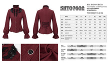 Load image into Gallery viewer, SHT07602 red daily flowers shoulder flared sleeves striped laced up gothic sexy women blouse