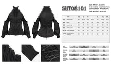Load image into Gallery viewer, SHT08101 summer black fitted waist sexy women off the shoulder vertical striped lace Gothic blouse