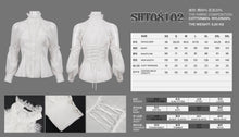 Load image into Gallery viewer, SHT08102 stand collar white fitted waist sexy ladies off the shoulder vertical striped lace Gothic shirts