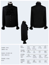 Load image into Gallery viewer, SJM126 Gothic flounce cuff men classic style black chiffon shirt with bow tie