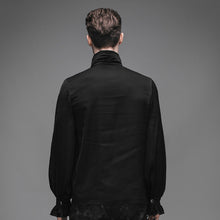 Load image into Gallery viewer, SJM126 Gothic flounce cuff men classic style black chiffon shirt with bow tie