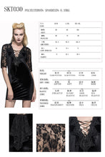 Load image into Gallery viewer, SKT030 daily lace raglan sleeves rose mesh flocking sexy women deep V velvet dress with lotus leaf