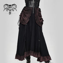 Load image into Gallery viewer, SKT094 festival costume Burgundy printed drawstring faded steampunk half skirt