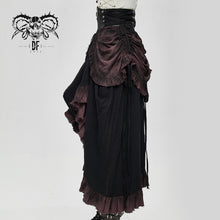 Load image into Gallery viewer, SKT094 festival costume Burgundy printed drawstring faded steampunk half skirt