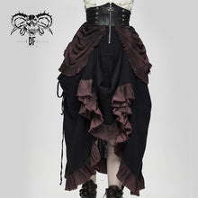 Load image into Gallery viewer, SKT094 festival costume Burgundy printed drawstring faded steampunk half skirt