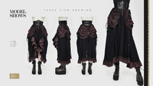 Load image into Gallery viewer, SKT094 festival costume Burgundy printed drawstring faded steampunk half skirt
