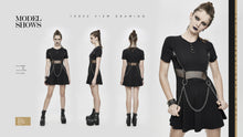 Load image into Gallery viewer, SKT095 daily life black women mesh waist pure cotton stretchy punk dress with chains
