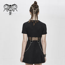 Load image into Gallery viewer, SKT095 daily life black women mesh waist pure cotton stretchy punk dress with chains