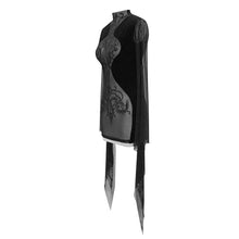 Load image into Gallery viewer, SKT096 Gothic party translucent embroidered flared sleeves sexy ladies velvet dress