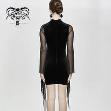 Load image into Gallery viewer, SKT096 Gothic party translucent embroidered flared sleeves sexy ladies velvet dress