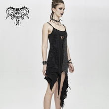 Load image into Gallery viewer, SKT103 daily asymmetrical Punk black gray torn broken holes knitted women slip dress