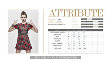 Load image into Gallery viewer, SKT109 daily life cool girls mesh waist stretchy mid-length Scottish red plaid dress with chains