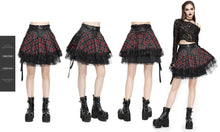 Load image into Gallery viewer, SKT110 Daily black and red young girls punk lace up Scottish plaid Tartan skirts with bag