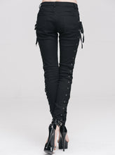 Load image into Gallery viewer, TRW105 daily life Punk style lace up stretchy black women pants
