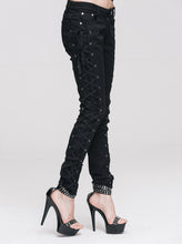 Load image into Gallery viewer, TRW105 daily life Punk style lace up stretchy black women pants