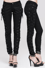 Load image into Gallery viewer, TRW105 daily life Punk style lace up stretchy black women pants