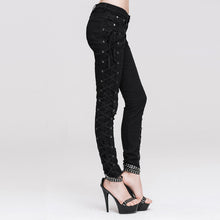 Load image into Gallery viewer, TRW105 daily life Punk style lace up stretchy black women pants
