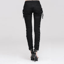 Load image into Gallery viewer, TRW105 daily life Punk style lace up stretchy black women pants